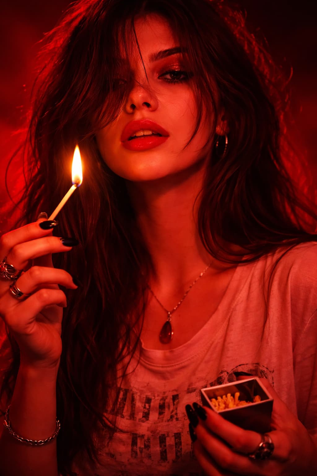 Неоновая фаталь в красном по фото нейросеть