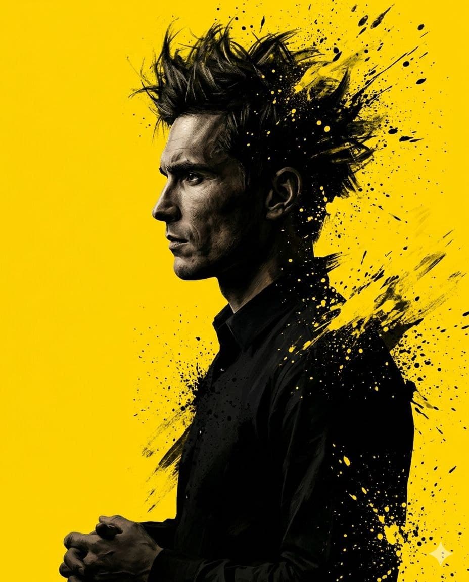 Графический профиль на жёлтом фоне по фото нейросеть