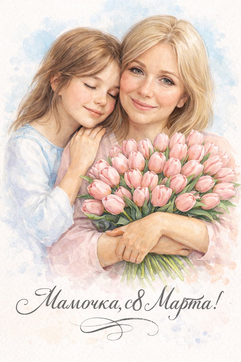 Акварельная открытка 8 марта по фото нейросеть