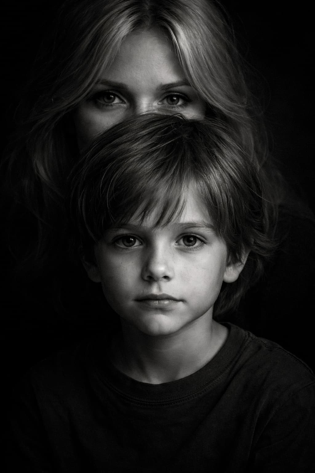 Мама и сын ЧБ по фото нейросеть