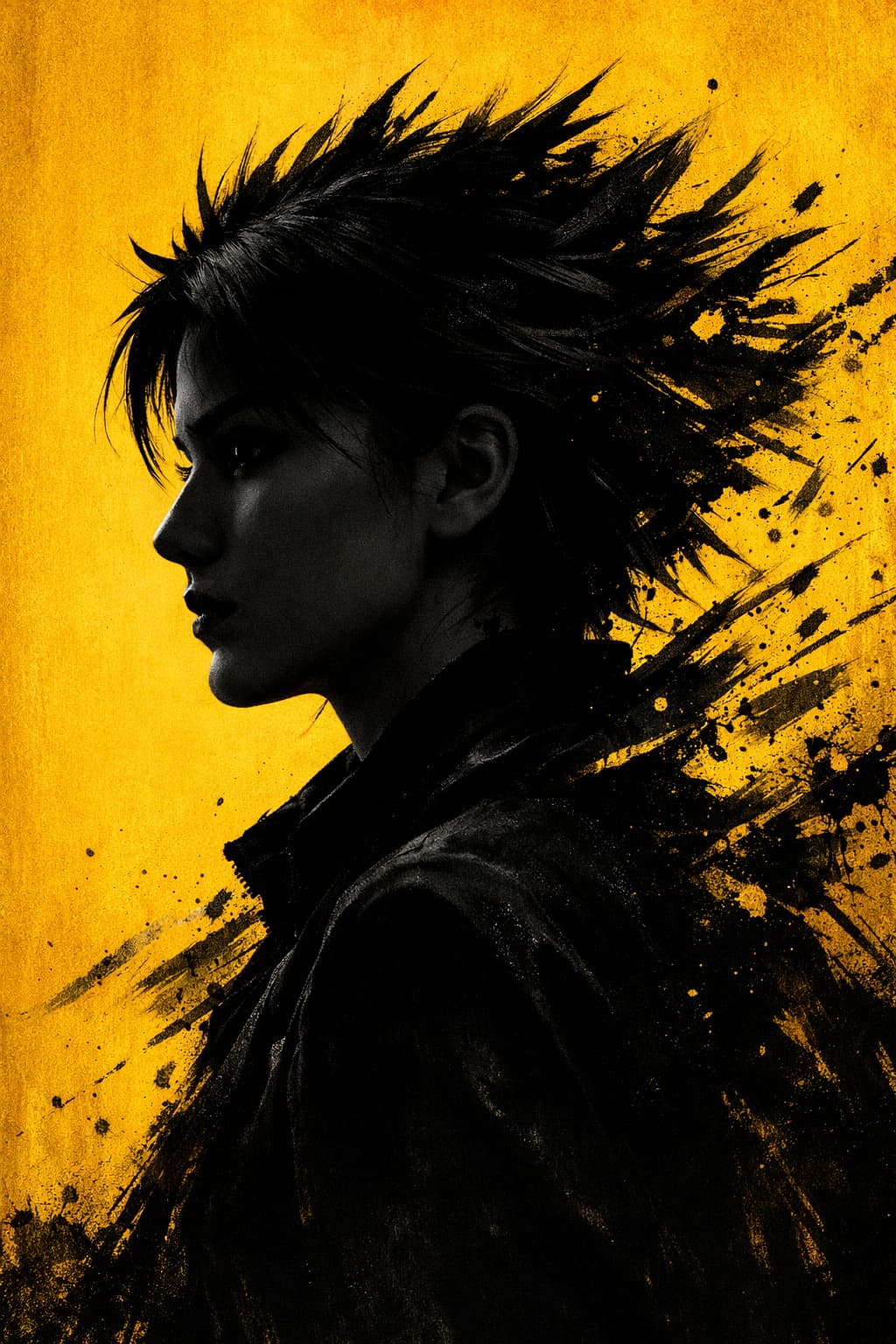 Арт-портрет на жёлтом фоне по фото нейросеть