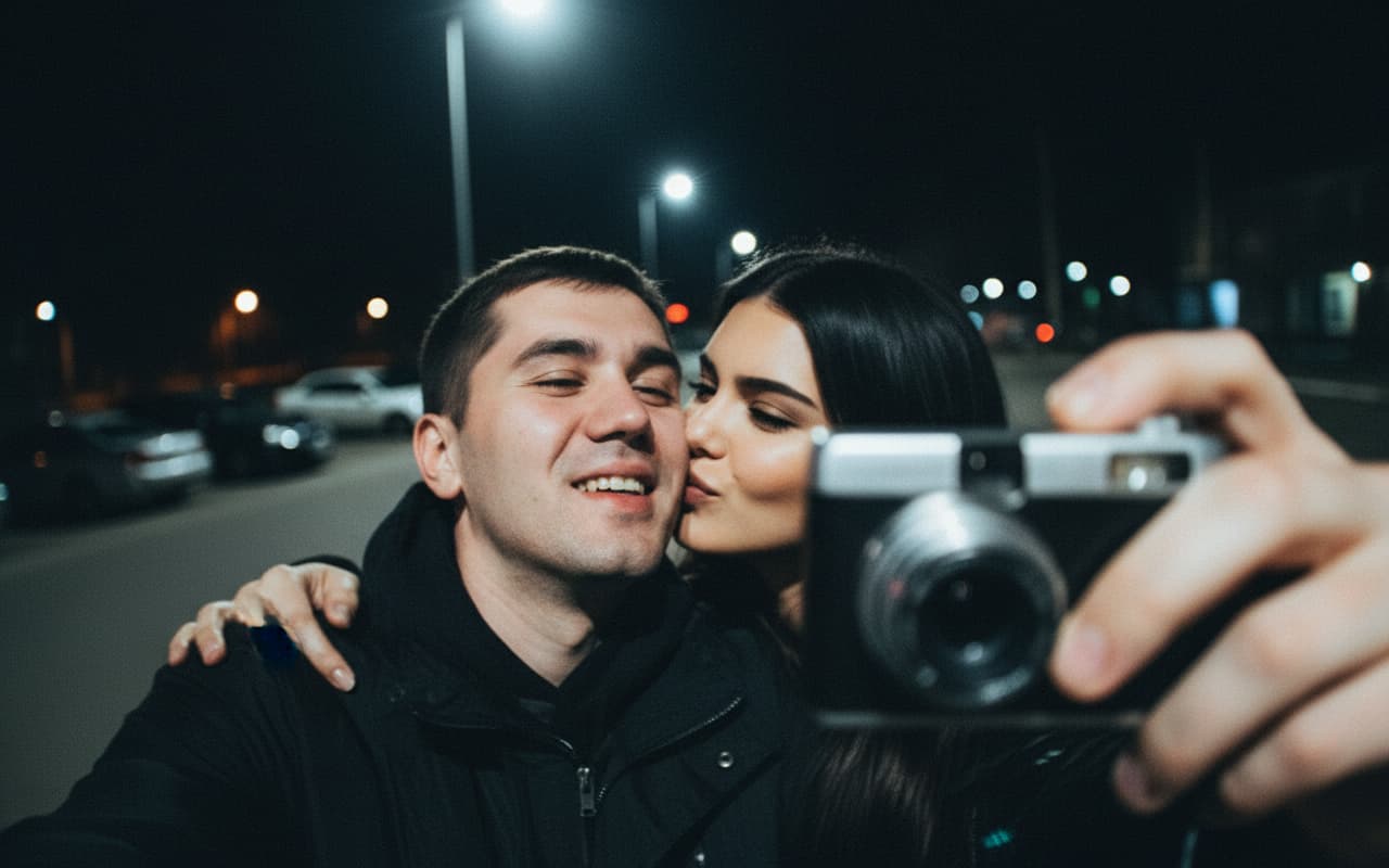 Ночной POV-снимок пары по фото нейросеть